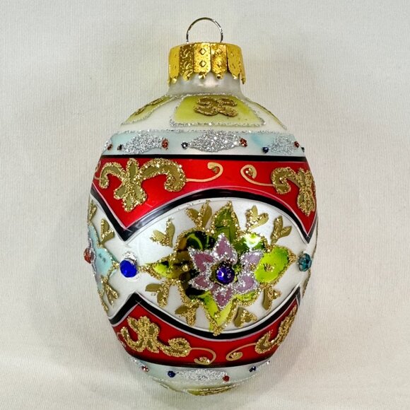 Dept 56 Handcrafted Glass Ornament In Case Silver Red Green Gold Glitter 2010 - Picture 4 of 5